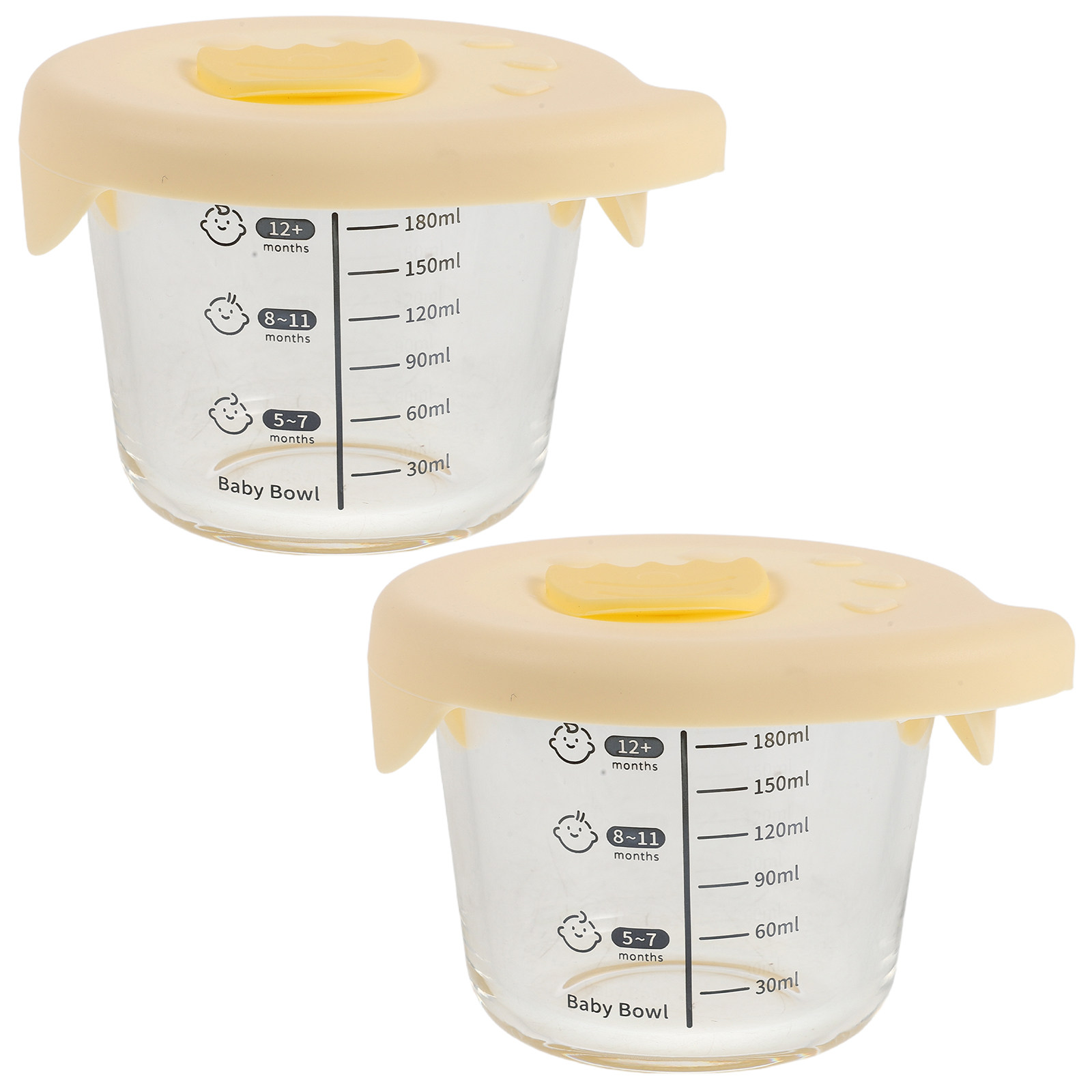 Baby Food Containers Glass - 2Pcs Mangkuk Kaca Penyimpanan Makanan Bayi