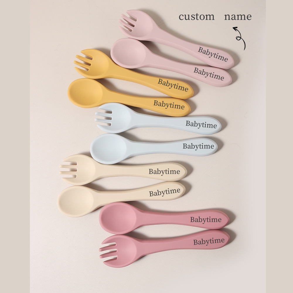Baby Food Utensil - Nama Kustom 1 Pasang Sendok dan