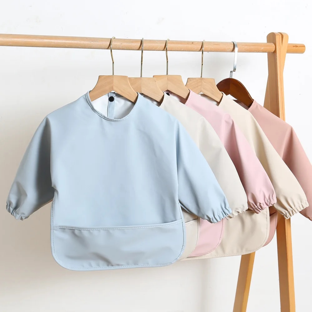 Celemek makan bayi warna polos - Bib Long Sleeve ulasan dan harga