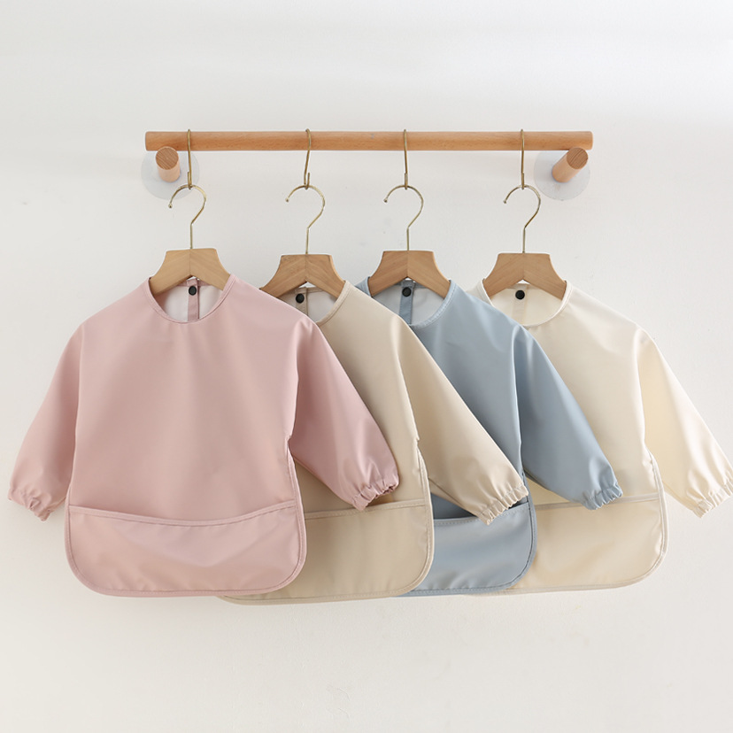 Celemek makan bayi warna polos - Bib Long Sleeve ulasan dan harga