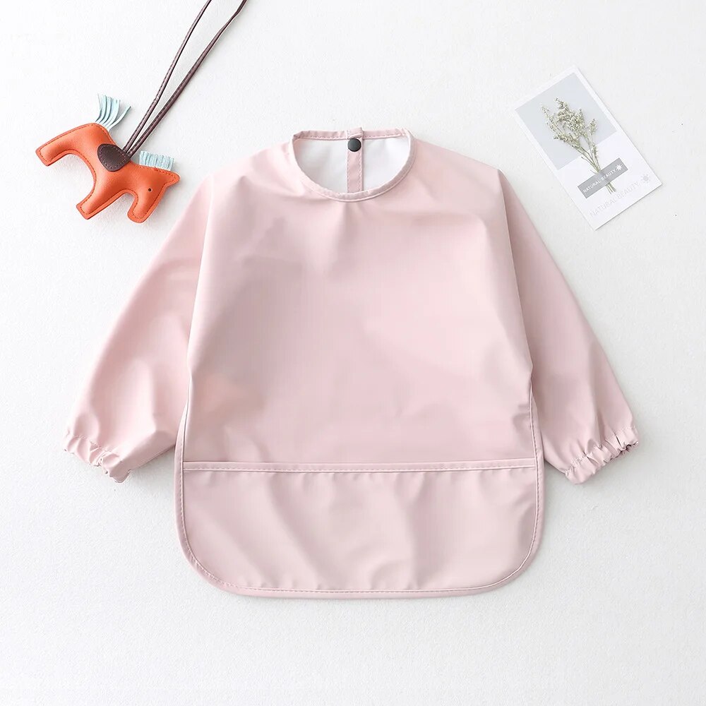 Celemek makan bayi warna polos - Bib Long Sleeve ulasan dan harga